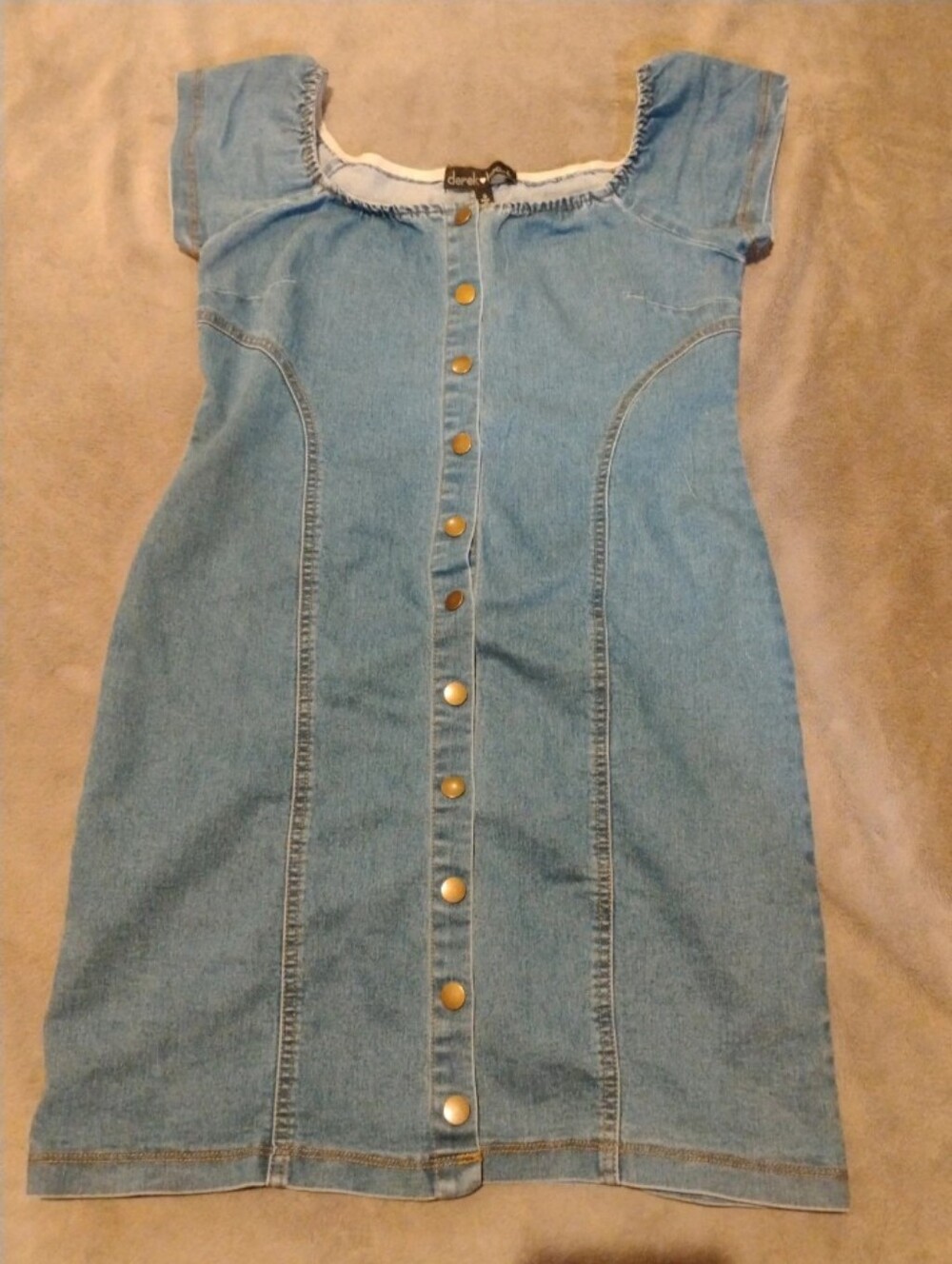 Derek Heart Light Wash Denim Button Down Cap Sleeve Mini Dress Size - S